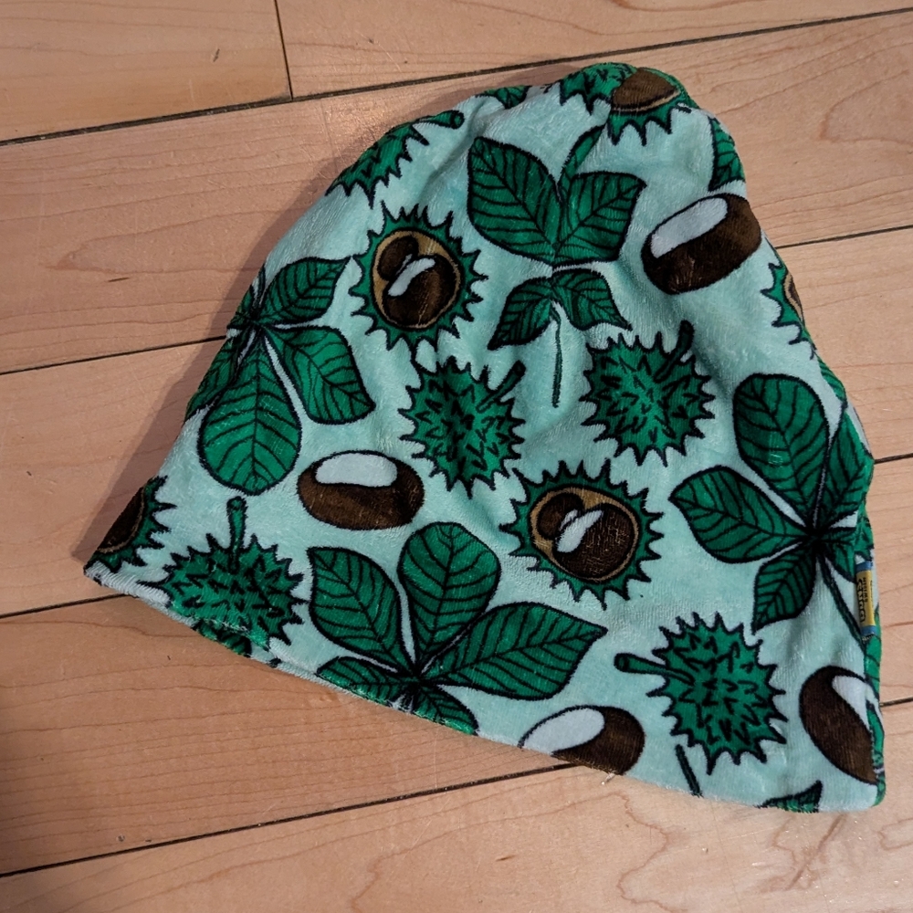 Kids In Organic Cotton Velour Chestnut & Leaf Print Beanie Hat - 10 Years